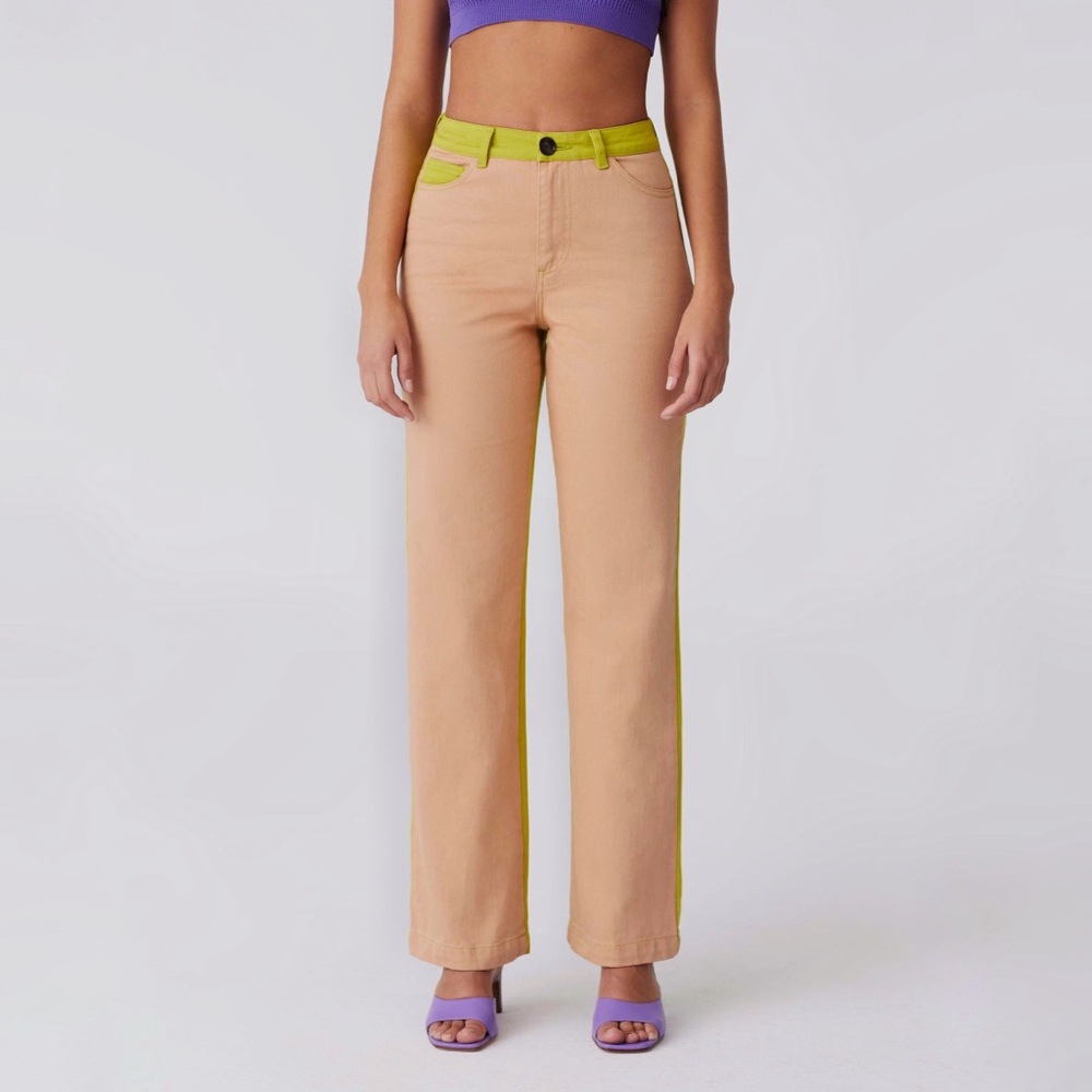 paloma wool Dax High-Waisted Pants in Kiwi Dual Tone Colorblock